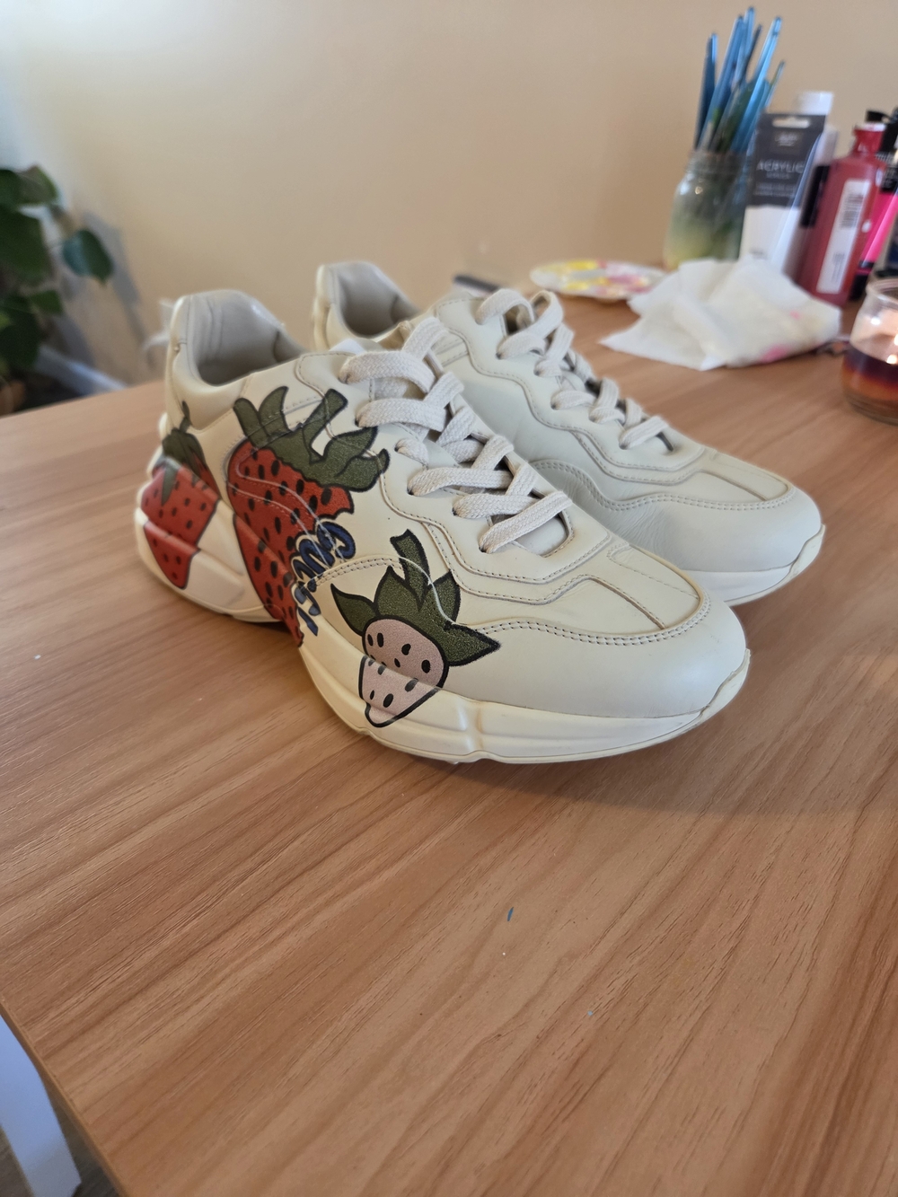 Gucci Cream Sneakers with Strawberry Motif